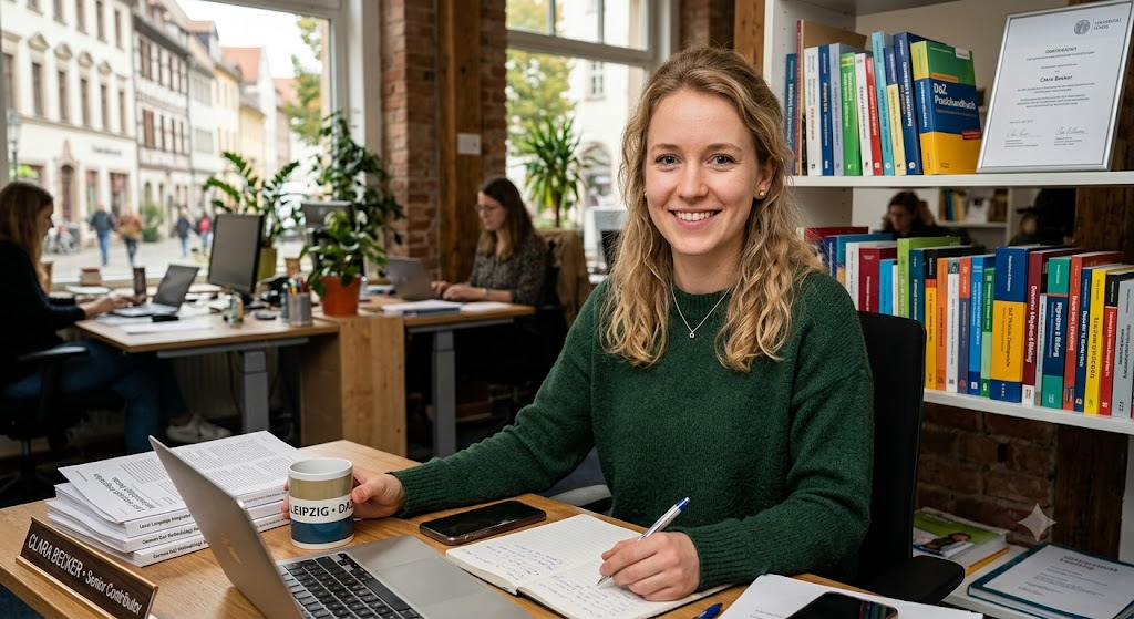 Clara Becker at her desk